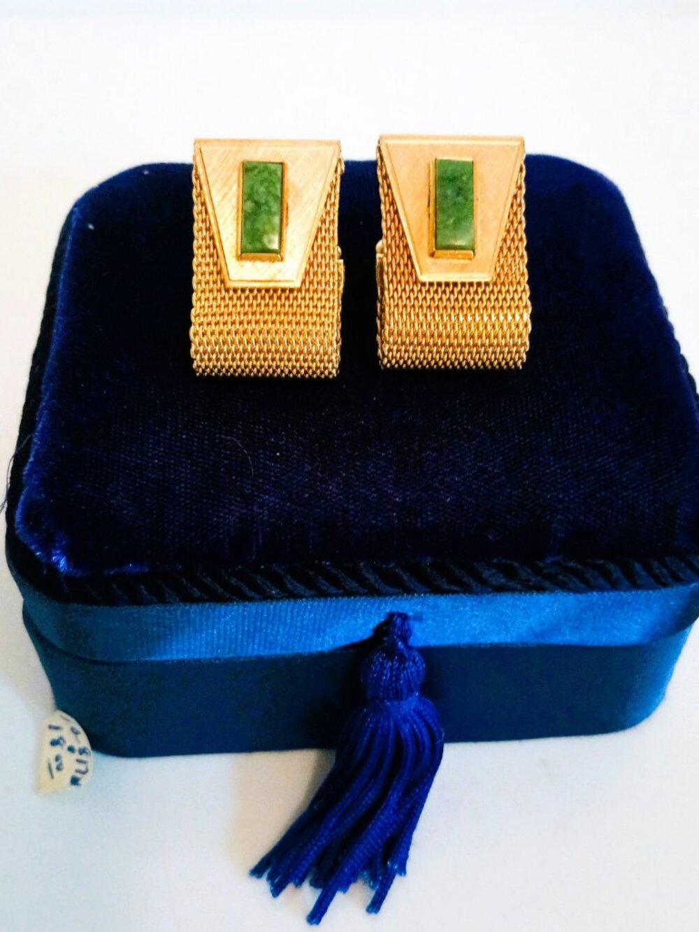 Anson 12K gf Nephrite Cufflinks Vintage Mesh Wrap Around Jewelry